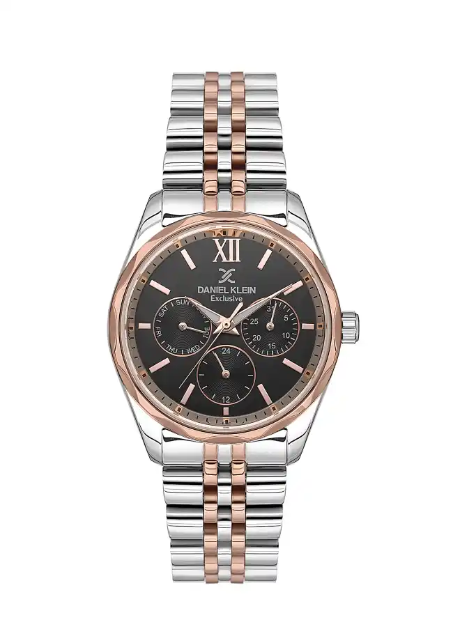 Daniel Klein - DK.1.13588-5 - Women's Watch – Gun Black Dial – 32mm – QuartzIPS/IP Pink R.Gold