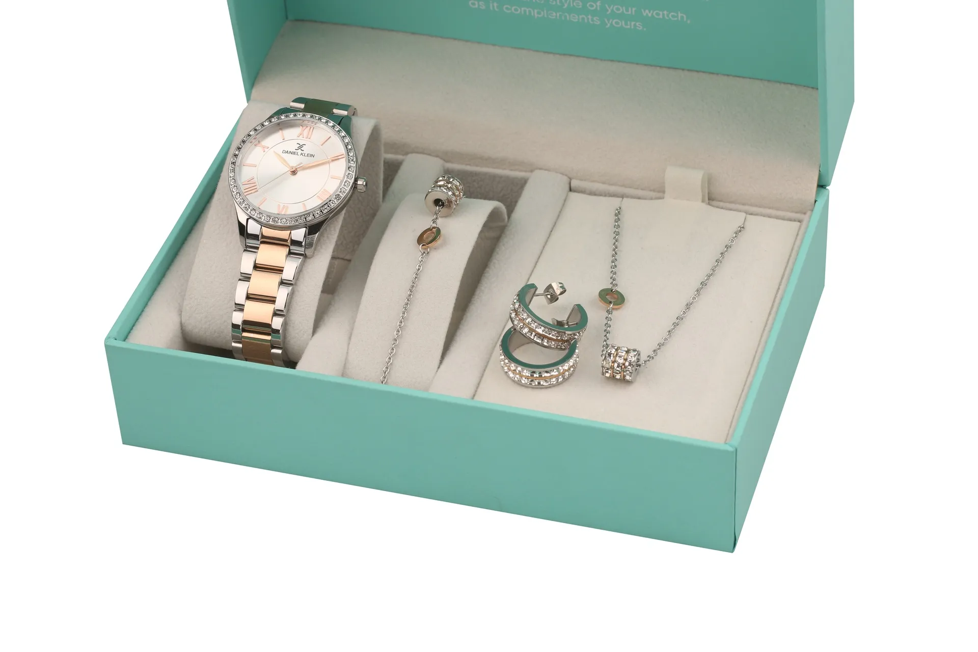 Daniel Klein - DK.1.13569-4 - Women's Watch – Silver Dial – 34MM – QuartzIPS/IP Pink R.Gold