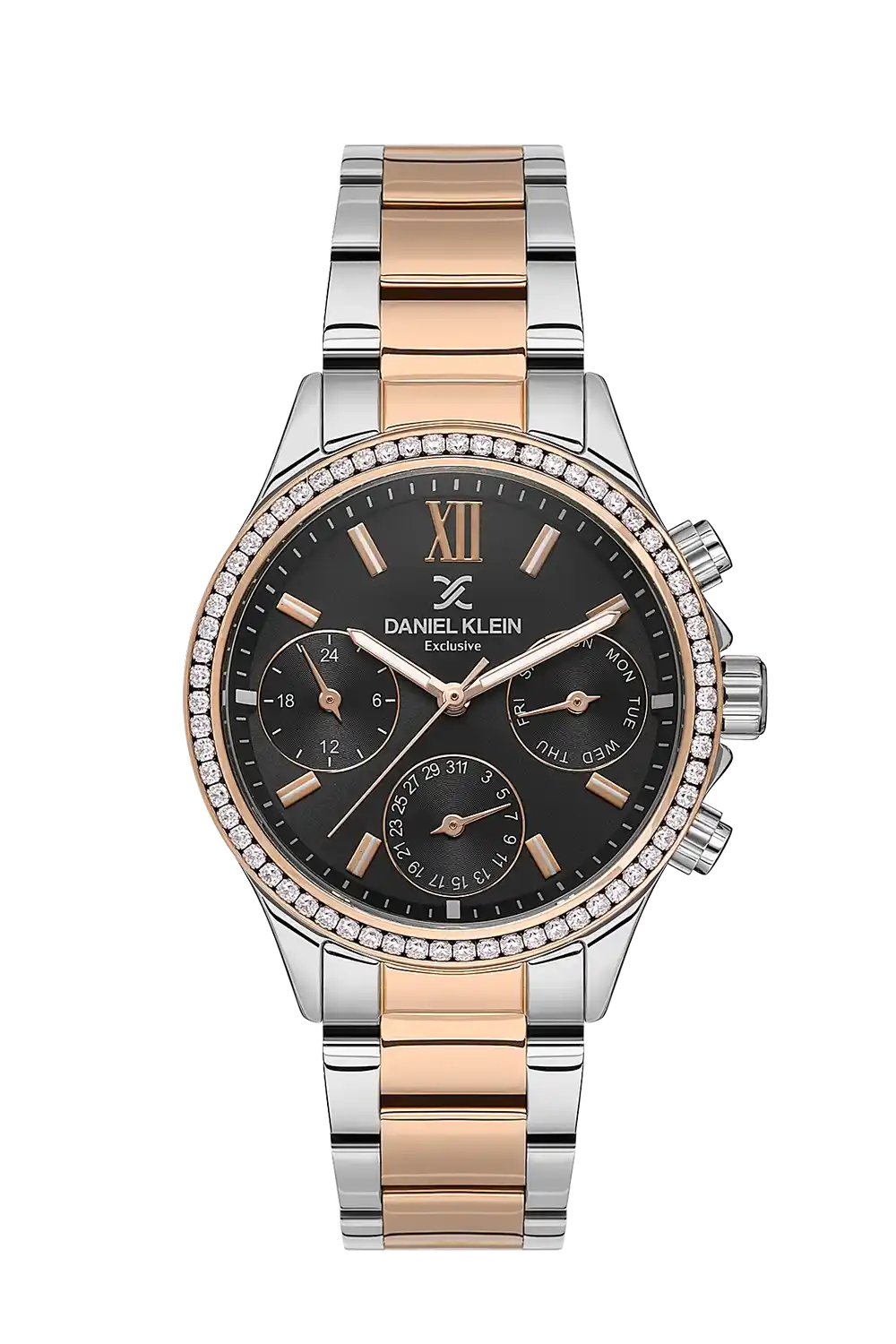 Daniel Klein - DK.1.13617-5 - Women's Watch – Gun Black Dial – 34mm – QuartzIPS/IP Pink R.Gold